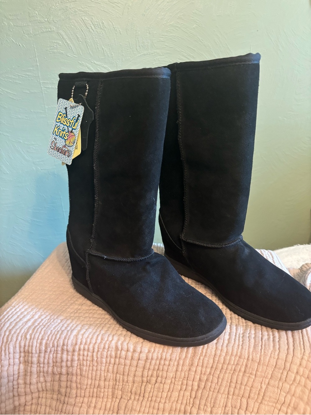 Skechers Black Suede Mid-Calf Winter Boots Skch+3. Hidden wedge Adds height